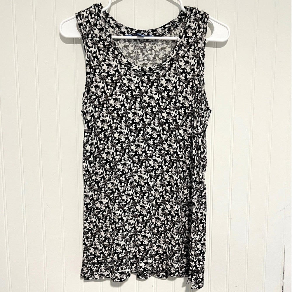 Simply Vera Vera Wang Tank Top Womens S Black Floral Rayon Scoop Neck